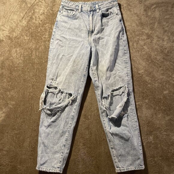 & Denim By H&M Jeans Women Sz 4 Loose Mom Ultra High Waist Ankle Length Distress - Picture 1 of 11